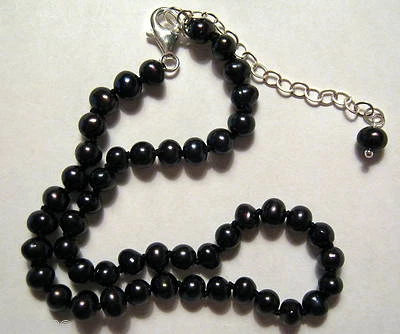 Cultured Freshwater Black Seed Pearl & Sterling Silver 8"-10" Ankle Bracelet - Image 1 of 2