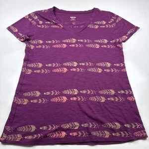 Mossimo Supply Co Women’s V-Neck Purple Feather Print T-Shirt Size Large - Picture 1 of 6