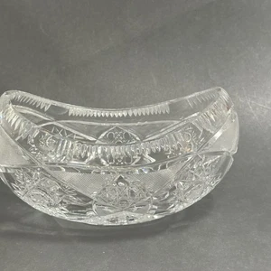 American Brilliant Hand Cut Bohemian Style Crystal Glass Canoe Boat Bowl - Picture 1 of 14