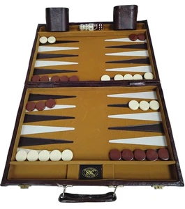 SAC Backgammon Set in Leather Case Complete - M15 - Picture 1 of 7