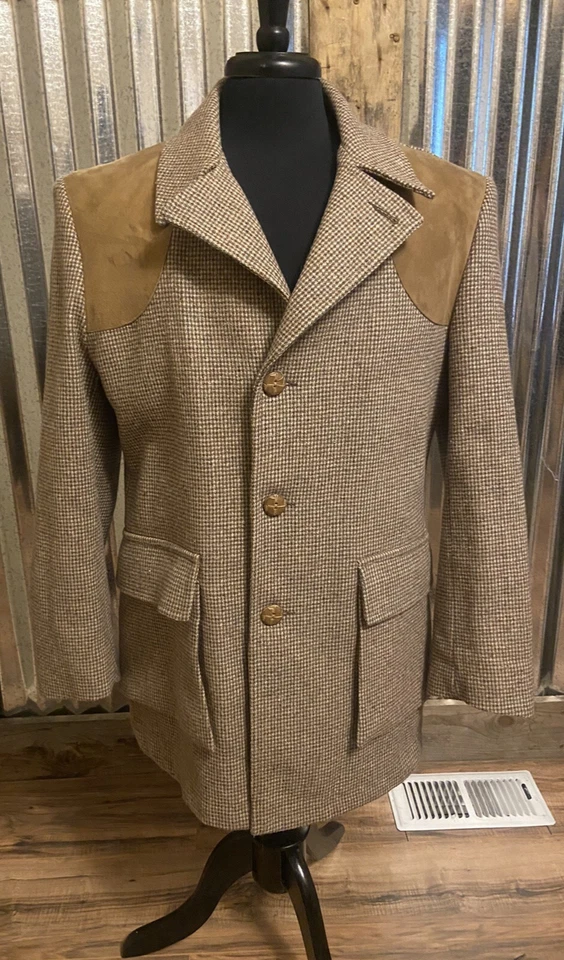 Vtg Grais Quality Sportswear Tweed Overcoat Jacket Mens 40 Leather Patches - Image 1 of 4