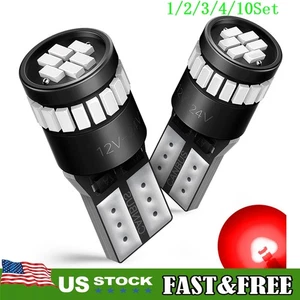 Red T10 Wedge Parking Map Dome License LED Light Bulb 194 168 2825 W5W 2/10x - Picture 1 of 17