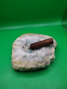 VTG Hand Carved Alabaster Ashtray  Marble Stone  Gray/White - Picture 1 of 4