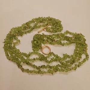 Vintage 14k. Yellow Gold Peridot Beaded Chips Necklace - Picture 1 of 8