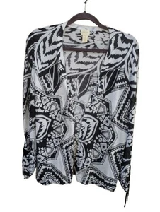 Cárdigan abierto manga acanalada algodón/nylon estampado blanco/negro Chico’s 2 Reg 12 - Imagen 1 de 5