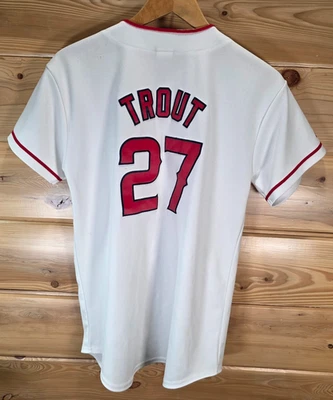 Camiseta de beisebol Los Angeles Angels Majestic Youth XL #27 Mike Trout Stain LEIA - Imagem 1 de 4