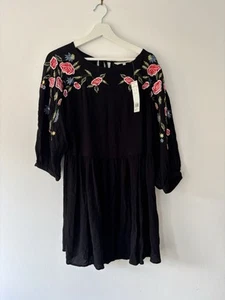 Black Embroidered Boho Dress â F&F â Size UK 14 / EUR 42 / US 10 BNWT - Picture 1 of 8