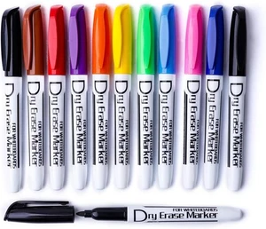 Volcanics 12er Pack trocken abwischbare Marker feine Spitze geruchsarm 10 Farben - Bild 1 von 5