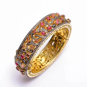 Genuine Diamond With Ruby Bangle 925 Sterling Silver Bangle For Women - Picture 1 of 4