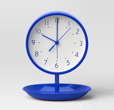 NWOT STERLING & NOBLE - ROOM ESSENTIALS BLUE METAL PEDESTAL ALARM CLOCK - Image 1 of 4