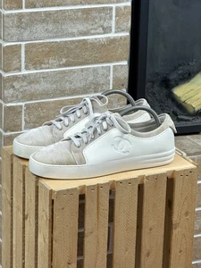 Chanel Interlocking White/Gray Velvet and Rubber CC Logo Sneakers Size EU42 - Picture 1 of 18