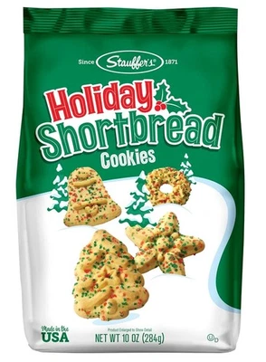 10 oz Bag Stauffer's HOLIDAY SHORTBREAD Cookies Trees Bells Wreaths Snowflakes - Image 1 of 4