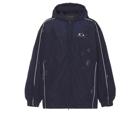 Giacca da uomo Balenciaga Navy Paint Splatter Track Jacket nuova con etichette US M MKPR $2650