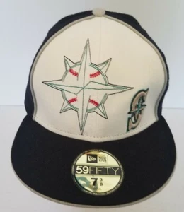 New Era 5950 Seattle Mariners Fitted Cap 7-3/8 Dark Blue White - Picture 1 of 6