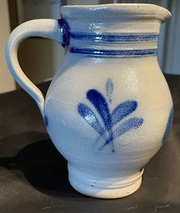 Handarbeit German Salt Glazed Cobalt Blue Cream Pitcher 5.75" Signed. Mint! - Picture 1 of 8
