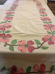 Vintage handbemalte rosa Hartriegel Blume Tischdecke, 60x106 - Bild 1 von 6