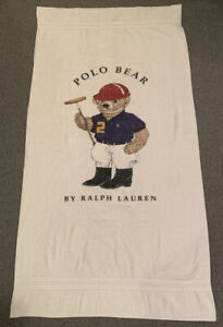 Vintage Polo Ralph Lauren Beach Towel Bear Polo Player Bath Rare Made in USA