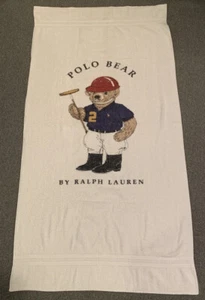 Vintage Polo Ralph Lauren Beach Towel Bear Polo Player Bath Rare Made in USA - Picture 1 of 6