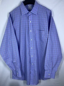 Brooks Brothers Dress Shirt Mens 17.5 34 Regent Blue Plaid Button Up Long Sleeve - Picture 1 of 8