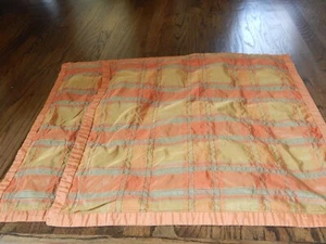 2 Set Pillow Shams Covers LEGACY Silk / Polyester  Orange / Green Plaid 27 x 27 - Picture 1 of 4