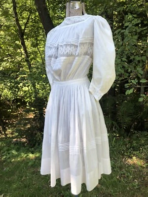 Vintage Antique 1900’s Edwardian Stunning Fine Cotton Lace Dress A+ 34-23-60 - Image 1 of 4