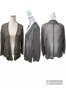 Alfani Green Loosely Knit Linen Blend Open Front Cardigan Sweater Size Large - Picture 1 of 11