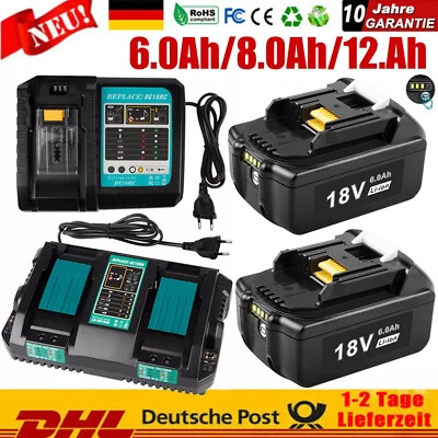 18V 6.0Ah 12.0Ah 8Ah Akku Für Makita BL1850 BL1830 BL1860B Led Doppel Ladegerät - Bild 1 von 4