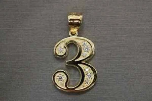 14k Yellow Gold Plated 2Ct Round Lab Created Diamond Number "3" Initial Pendent - Picture 1 of 6