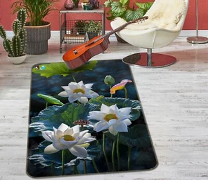 3D Ruhiger Weißer Lotus H5156 Mat Elegant Foto Teppich Wolldecke Erin 2023 - Picture 1 of 5