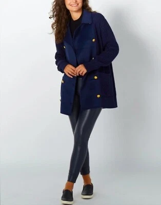 Cárdigan largo Badgley Mischka para mujer de doble botonadura en azul marino talla M Foto 1 de 4