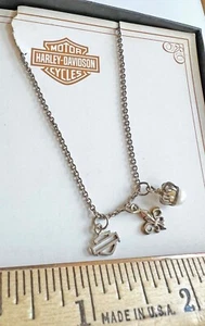 Harley Davidson Sterling Silver 925 Gold Plate Queen of Road Charm Necklace - Picture 1 of 6