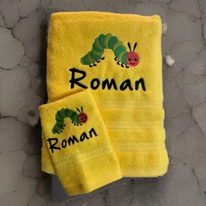 Personalised Embroidered Very Hungry Caterpillar Towel or Bath and Face Washer. - Picture 1 of 11