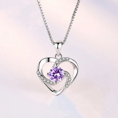 925 Sterling Silver Rose Flower Cubic Zircon Topaz Pendant Necklace 18" Chain A2 - Image 1 of 4