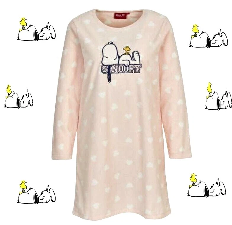 Weißes Damen Nachthemd Mit Snoopy & Herzen – Kurzarm, Größe L, Maschinenwaschbar