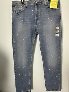 Levis 512 Flex Eco Performance Jeans Mens 38x32 Blue Splatter Slim Taper Stretch - Picture 1 of 8