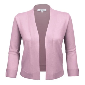 YEMAK Women's Cropped Bolero 3/4 Sleeve Classic Open Front Cardigan MK3558(S-XL) - Picture 1 of 95