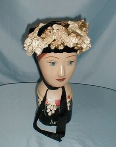 Elaborate Antique Hat Victorian 1880's Black Velvet Lace and Gold Trims - Picture 1 of 7