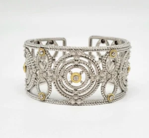 Judith Ripka GENUINE DIAMOND 925 Sterling Silver 18KT Intricate Hinged Cuff - Picture 1 of 15