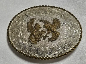 Crumrine Eagles Belt Buckle Heavy Silver Plate On Jewelers' Bronze - Picture 1 of 5