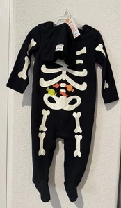 Carter's Baby Skeleton Bones 9M Black Long Sleeve Footed + Hat Halloween Costume - Picture 1 of 6
