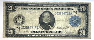 SERIES OF 1914 $20 BLUE SEALFEDERAL RESERVE NOTE 7-G CHICAGO G42586716A - Picture 1 of 2