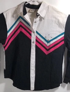 Top donna vintage 1849 AUTENTICO RANCHWEAR rivetti frange cavallo spettacolo taglia L - Foto 1 di 10