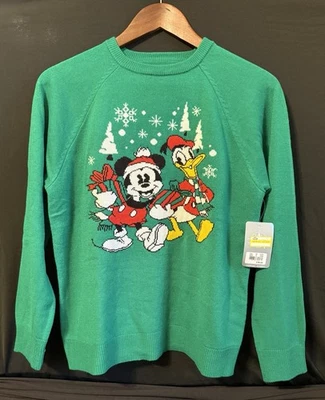 Suéter de férias Disney com Mickey e Donald novo com etiquetas tamanho YXL 14 - Imagem 1 de 4