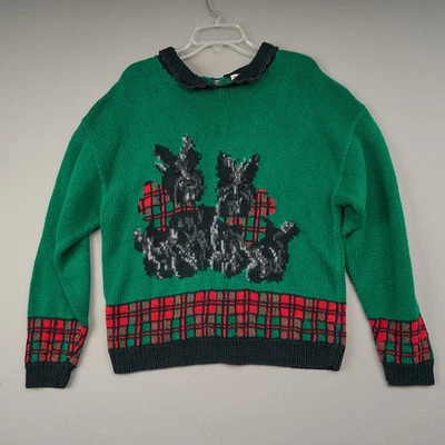 Suéter Vintage Scottie Perro Talla L Verde Talbots Navidad Tejido a Mano Algodón Ramio Foto 1 de 4
