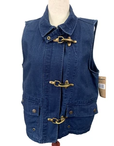 Ralph Lauren Jeans Weste Damen Large Denim Karabinerverschluss Utility Schnalle Feuerwehrmann - Bild 1 von 23