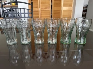 Coca Cola Lot Of 6 Drinking Glasses: 4 IG, 2 Green Libbey 4 1/2” Tall CS - Picture 1 of 13