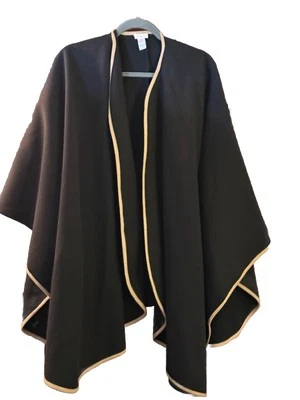 Ladie’s L/XL Black Cape With Gold Trim By Chico’s - Image 1 of 3