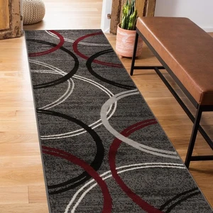 Rugshop Modern Wavy Circles Design Runner Rug 2' x 10' Red - Picture 1 of 6