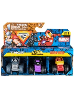 Monster Jam Marvel Mini Monster Truck 3-Pack Thor Black Panther Iron Man - Image 1 of 2