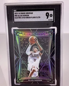 Allen Iverson/25 76ers 2023-24 Obsidiana #80 Grabado Verde Eléctrico Inundación SGC 9 - Imagen 1 de 10